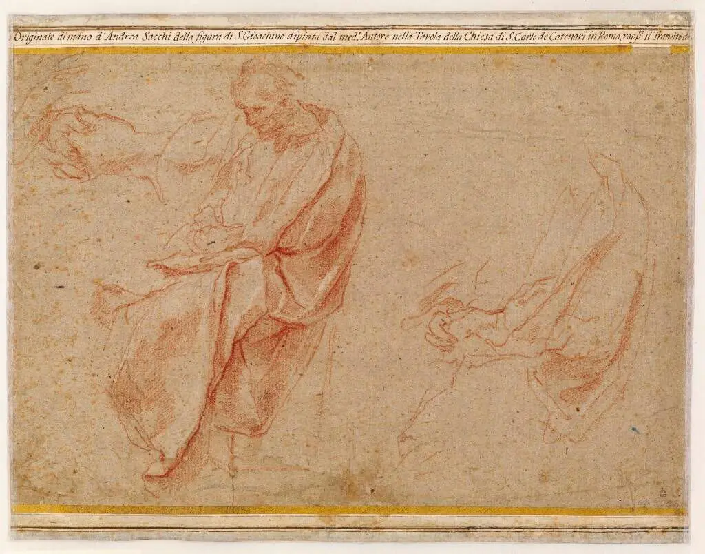 To studier af en siddende mand samt et studie af hans foldede hænder by Andrea Sacchi