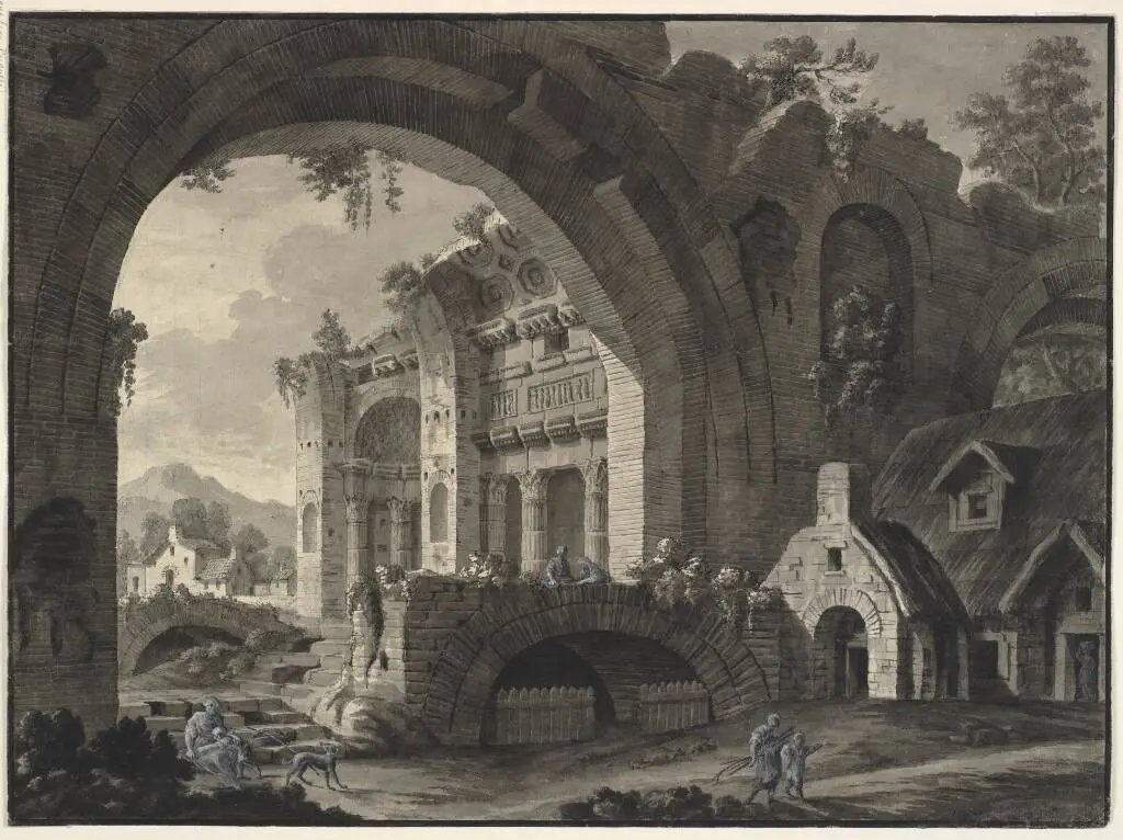 Arkitekturfantasi med ruinerne af antikke bygninger by Robert Adam