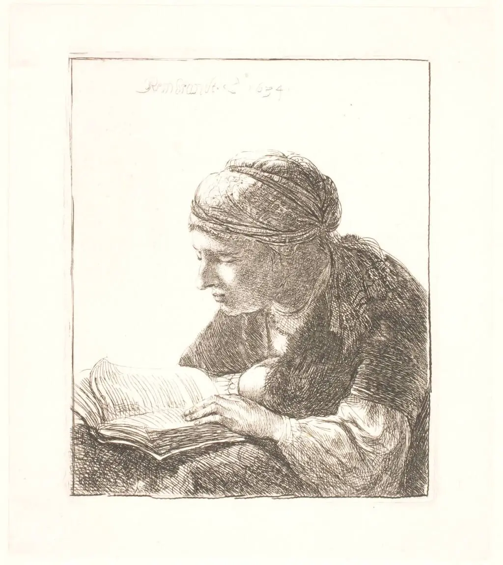 Læsende kvinde by Rembrandt van Rijn