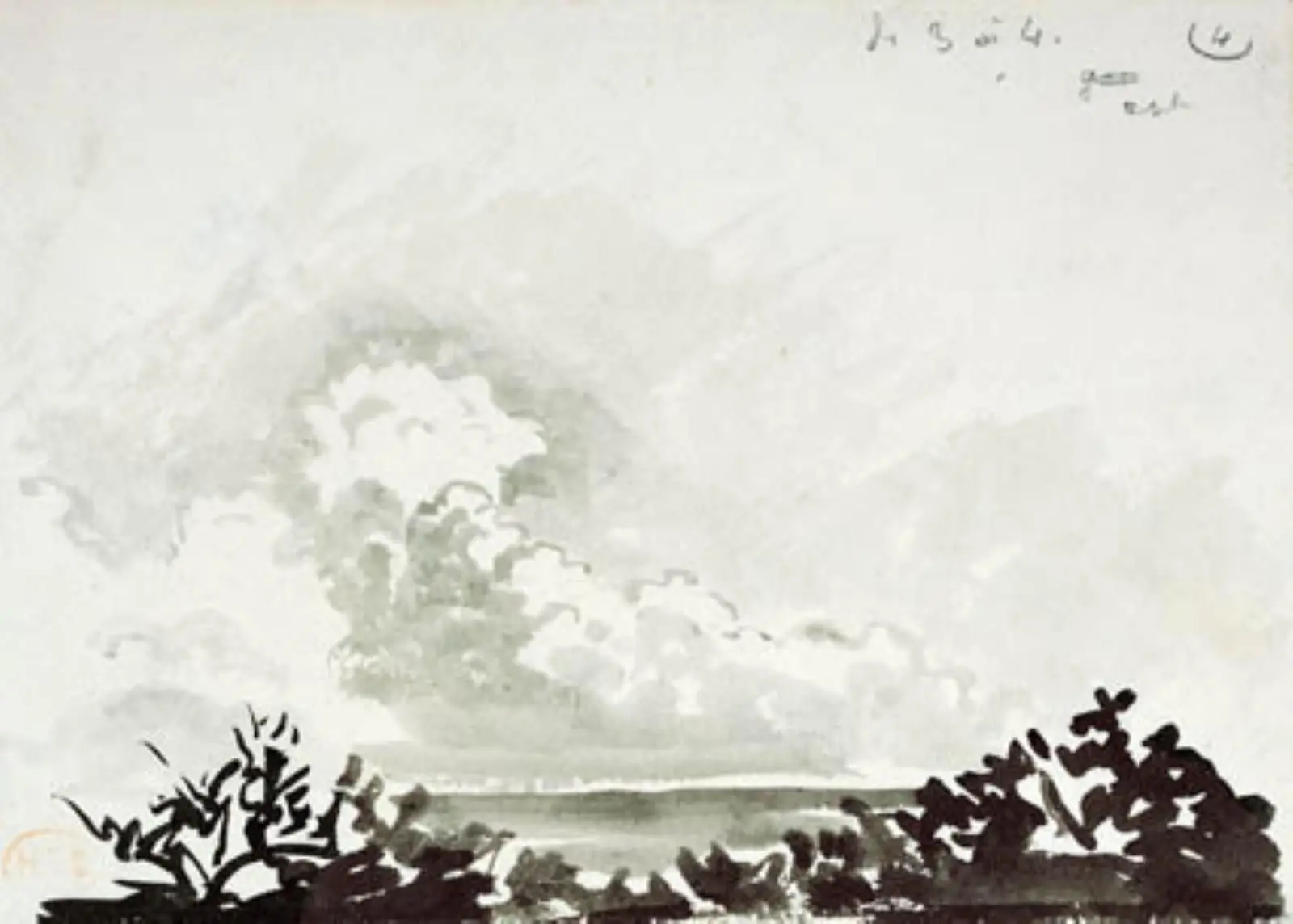 Skystudie. I forgrunden antydet et kystlandskab by Henri Edmond Cross