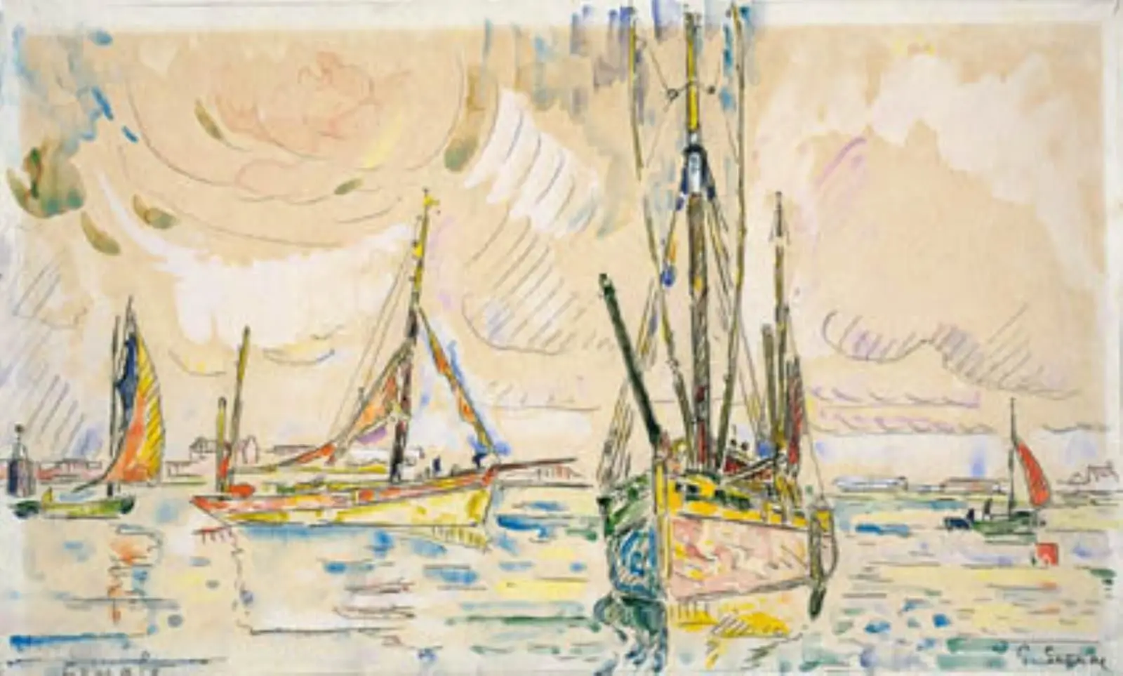 Fiskerbåde i havnen i Locmalo by Paul Signac