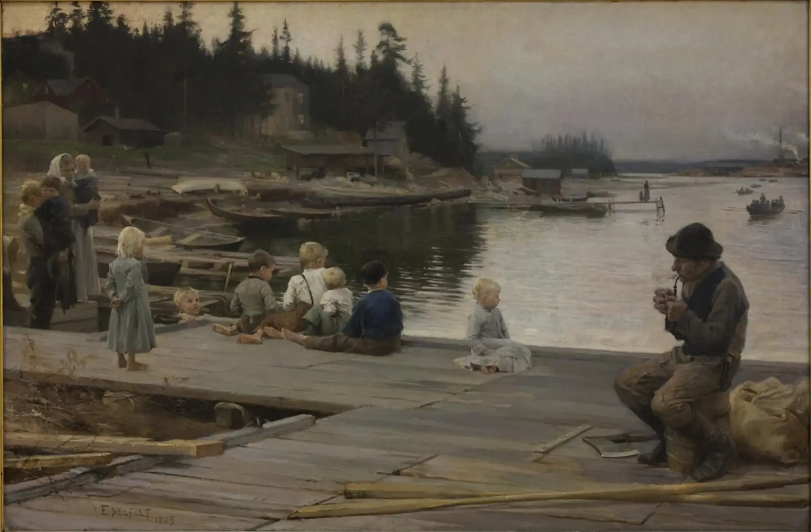 Sommeraften ved Hammars bådeværft, Borgå by Albert Edelfelt
