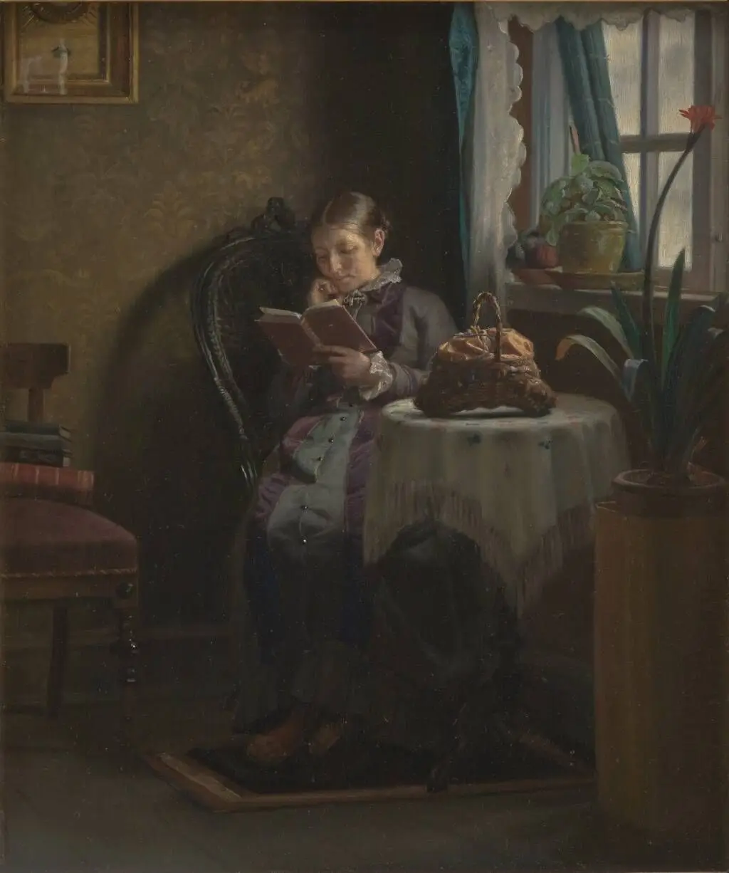 Anna Ancher læsende by Michael Ancher