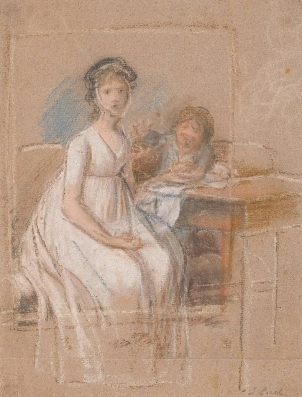 Udkast til en portrætgruppe. Regine Sophie Tutein, f. Wraatz med sønnen Peter by Jens Juel