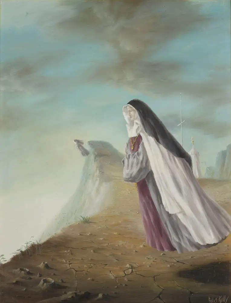 Nuns floating over a dream landscape by Felix Kelly