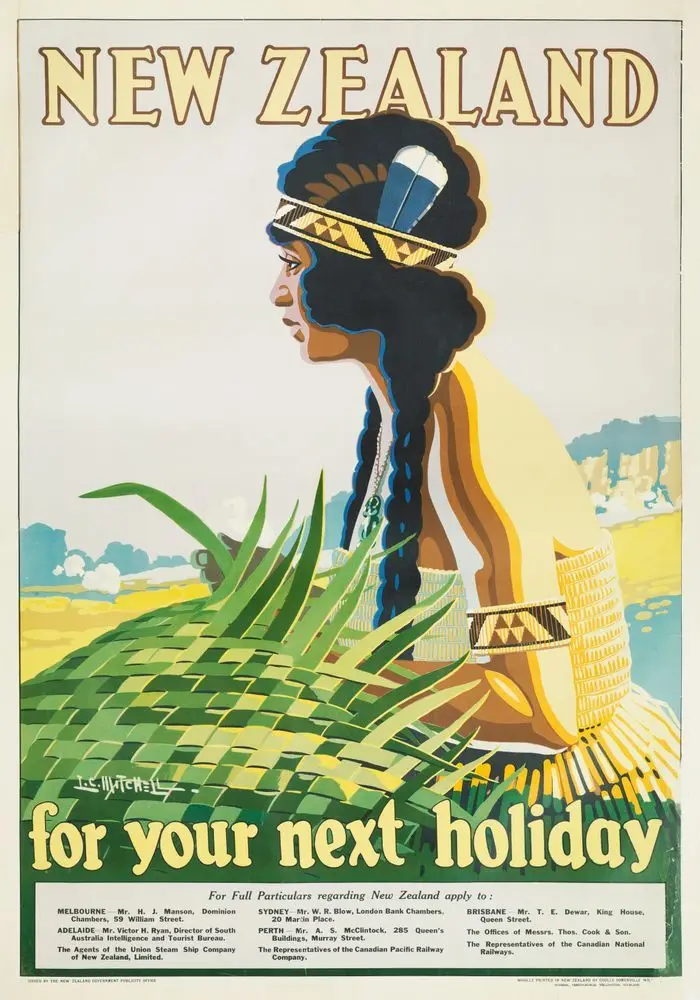 Poster, 'New Zealand for your next holiday' by Leonard Mitchell