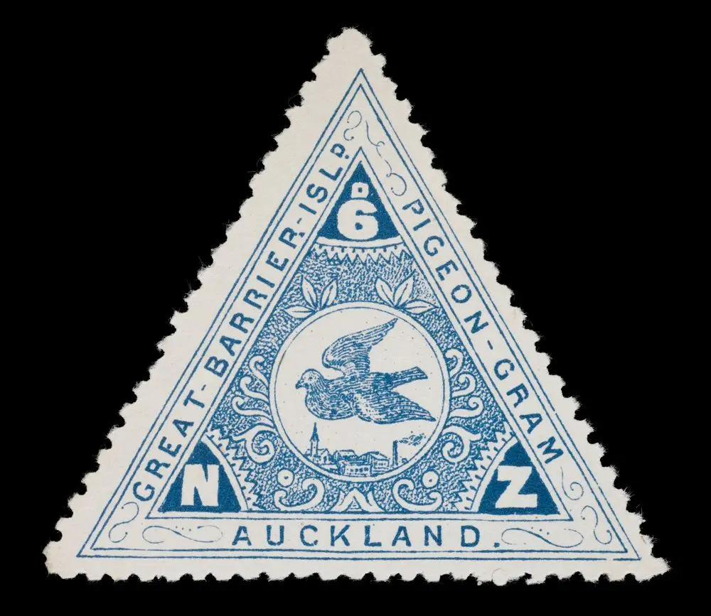 Great Barrier Pigeongram Agency six penny stamp by Brett Printing and Publishing Company Ltd.