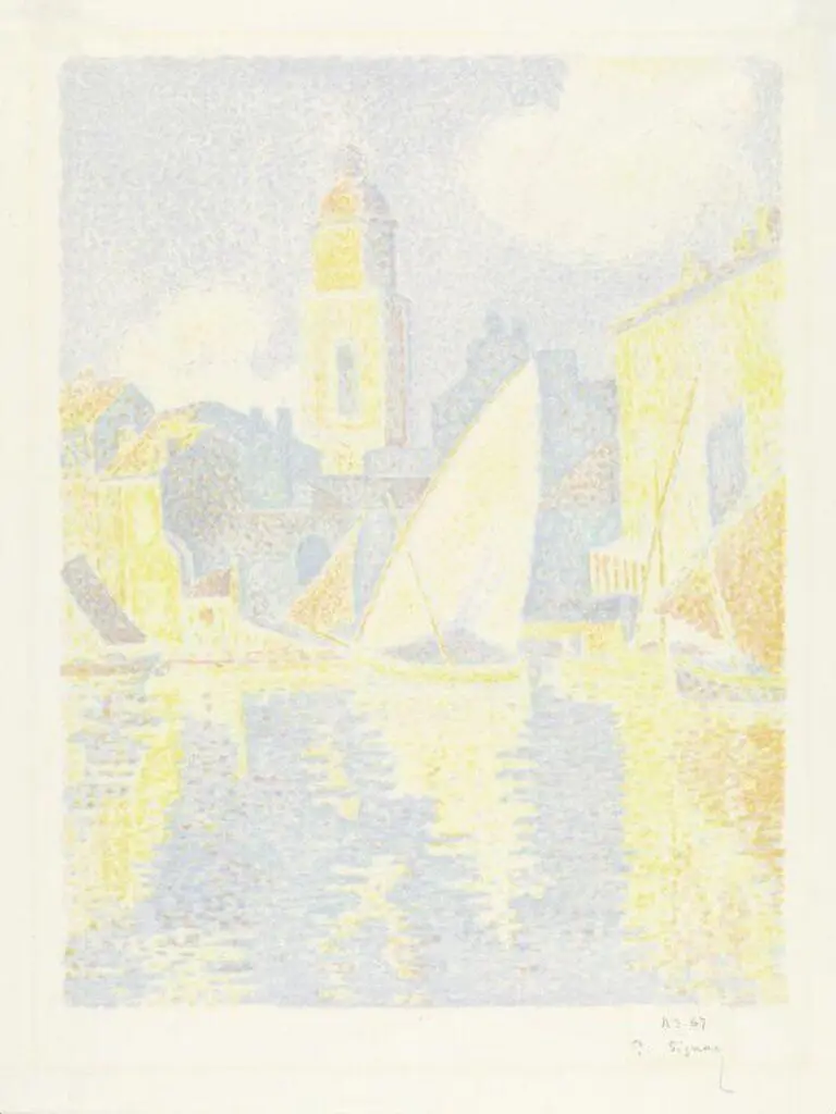 Village on a river bank by Signac