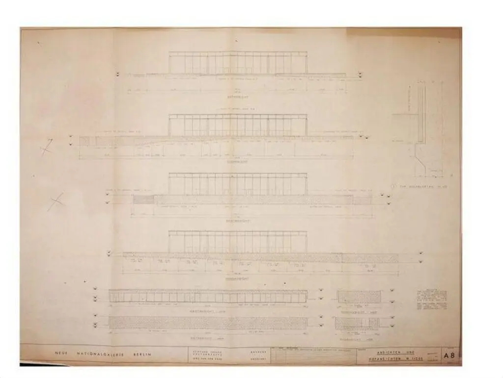 Elevations for the Neue Nationalgalerie, Berlin by Mies van der Rohe, Ludwig