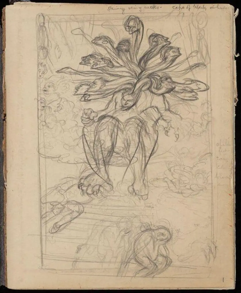 Sketchbook containing preliminary studies by Edmund Joseph Sullivan for illustrations to Thomas Carlyle's 'The French Revolution'. Great Britain, ca. 1908-9. by Sullivan