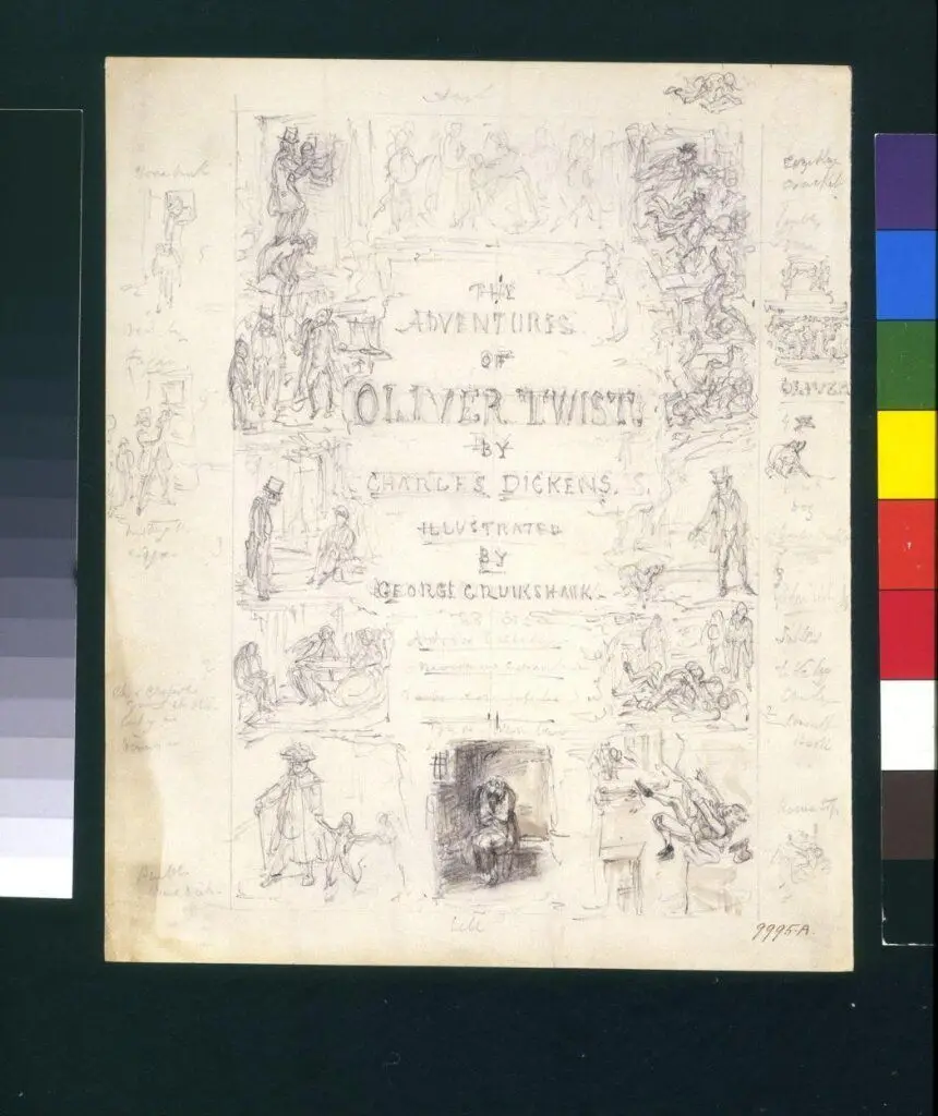 Draft title page for Charles Dickens' <i>Oliver Twist</i> by Cruikshank, George