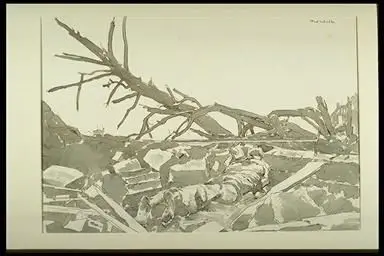 painting, A DEAD CIVILIAN IN A PRISON YARD by Colville, Captain Alex