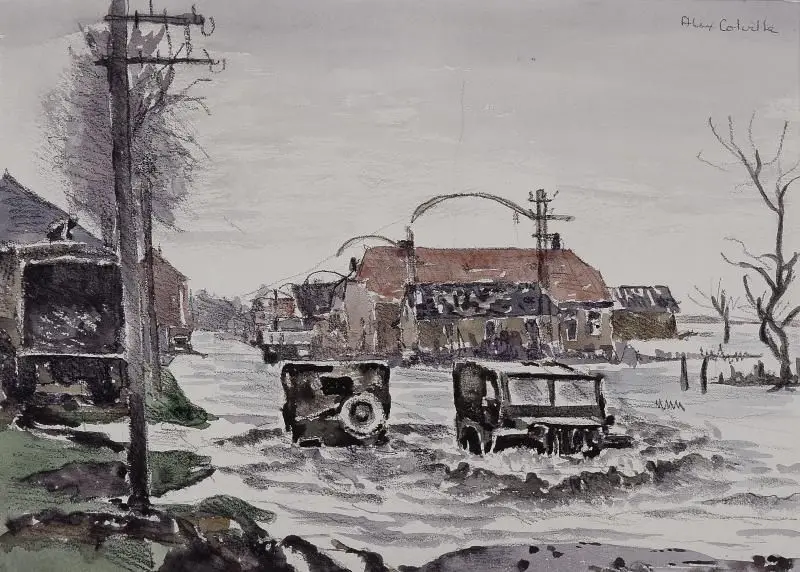 painting, A FLOODED GERMAN ROAD by Colville, Captain Alex