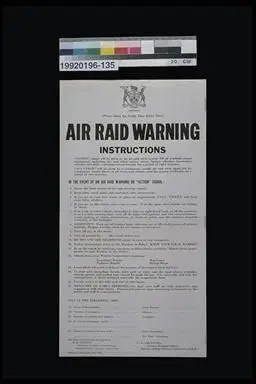 air raid information poster, AIR RAID WARNING INSTRUCTIONS by Unknown artist