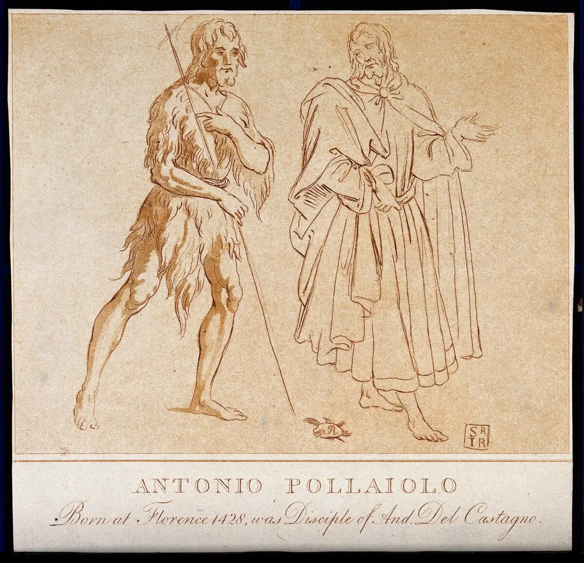 John the Baptist meets Jesus Christ. Colour etching after A. Pollaiuolo. by Antonio del Pollaiuolo