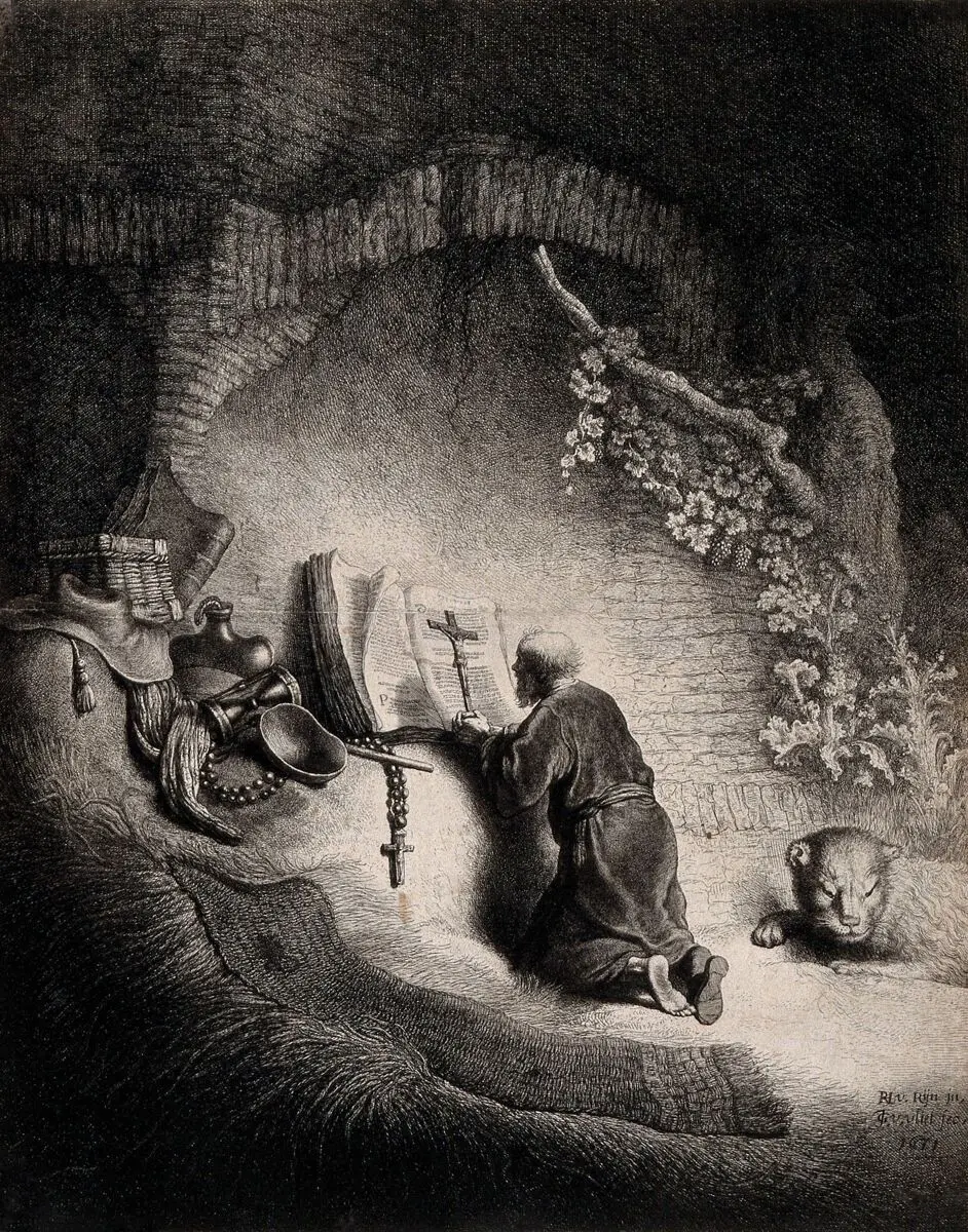 Saint Jerome. Etching by J.G. van Vliet, 1631, after Rembrandt van Rijn. by Rembrandt
