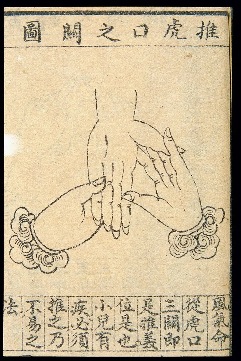 C20 Chinese medical illustration in trad. style: Hand massage by Unknown artist