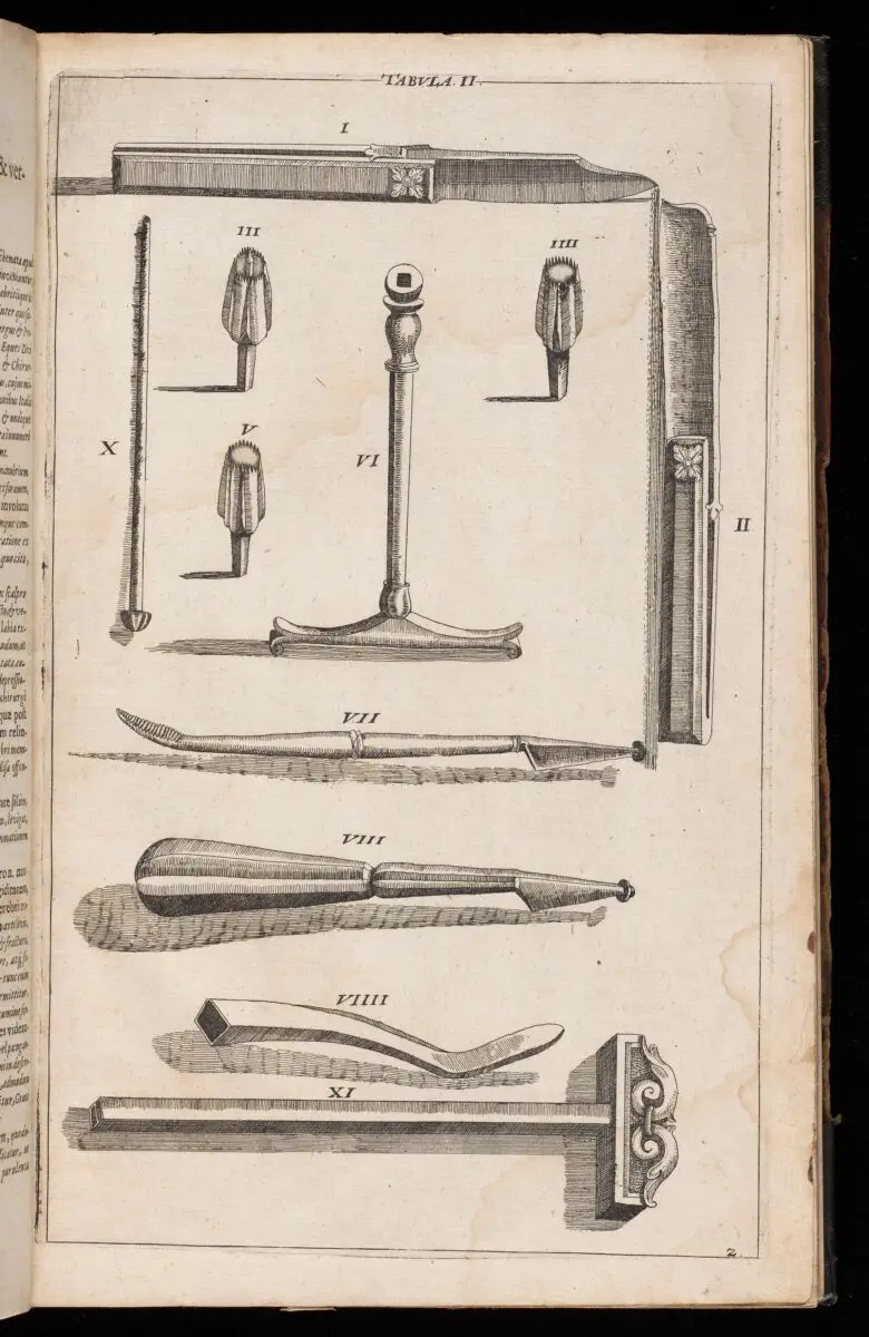 Various dental instruments, including dental key. by Unknown artist