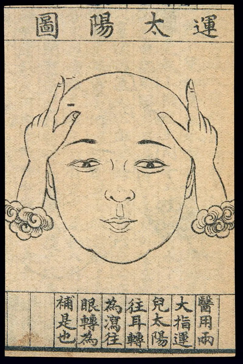 C20 Chinese medical illustration in trad. style: Face massage by Unknown artist