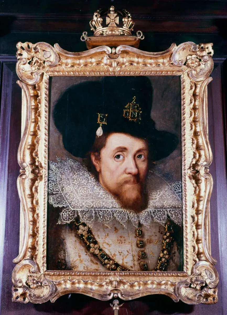 Panel painting: portrait of King James I; artist unknown by Unknown artist
