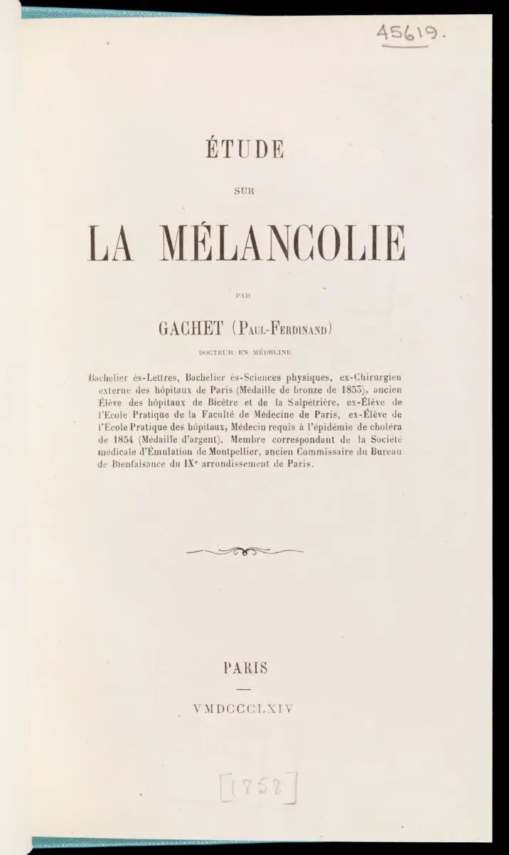 Étude sur la mélancolie / [Paul Ferdinand Gachet]. by Paul Gachet