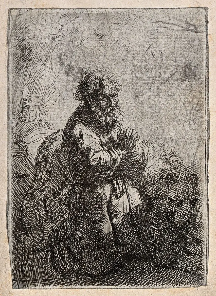Saint Jerome. Etching by Rembrandt van Rijn. by Rembrandt