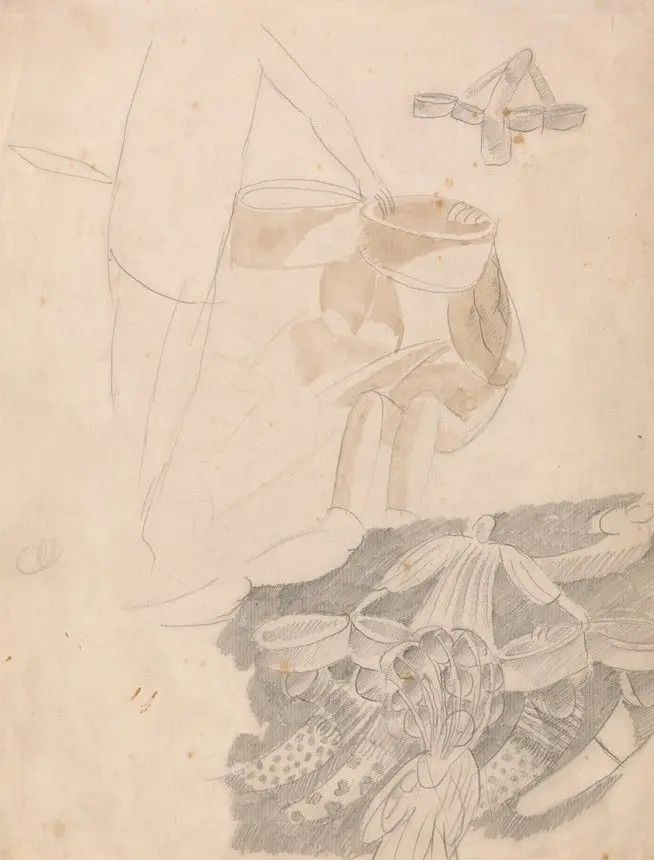 Study of Three Men Holding Baskets for the `Miracle of the Loaves and Fishes' by Sir Stanley Spencer, 1891–1959