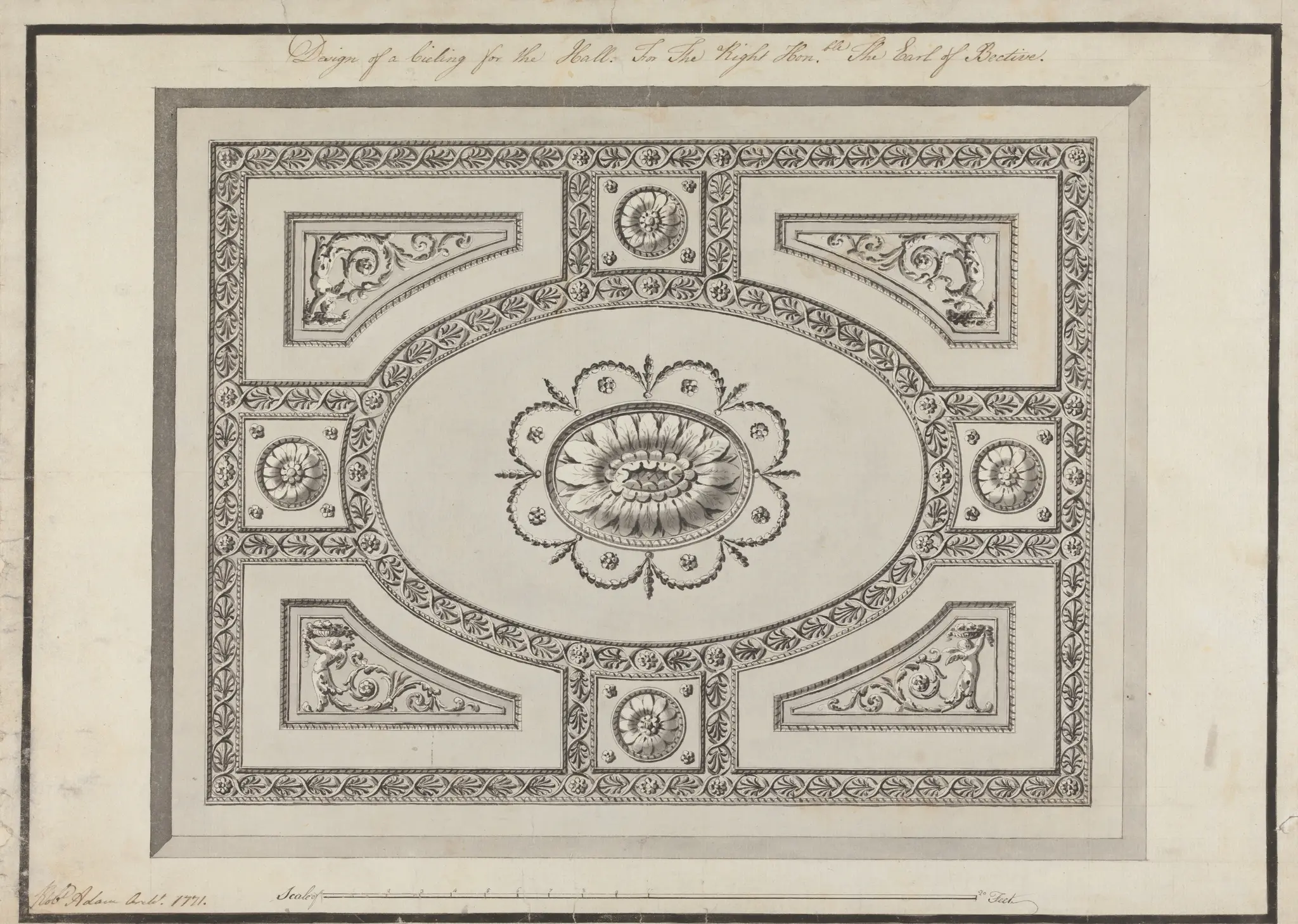 Headfort House, Ireland: Ceiling of the Front Hall by Robert Adam, 1728–1792
