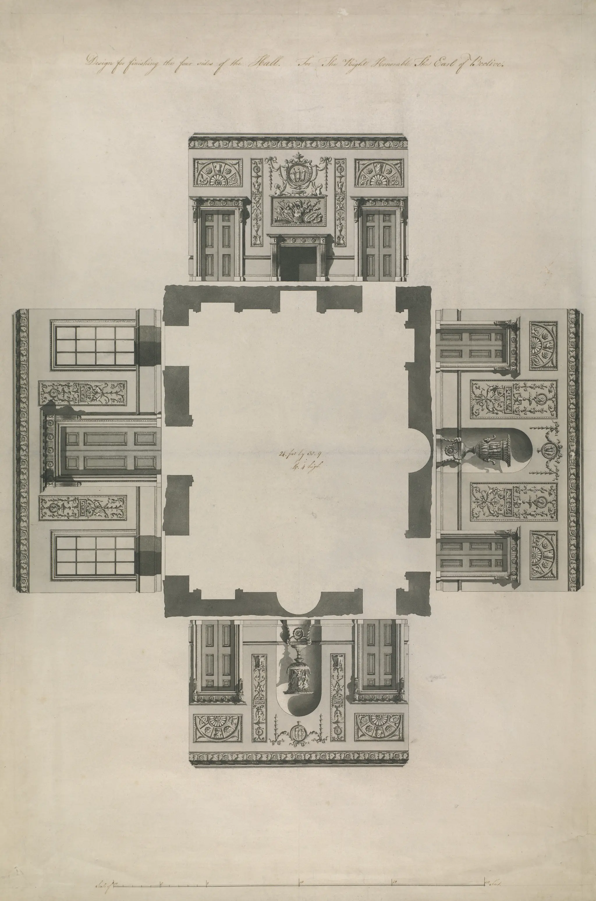 Headfort House, Ireland: Elevations of the Front Hall by Robert Adam, 1728–1792