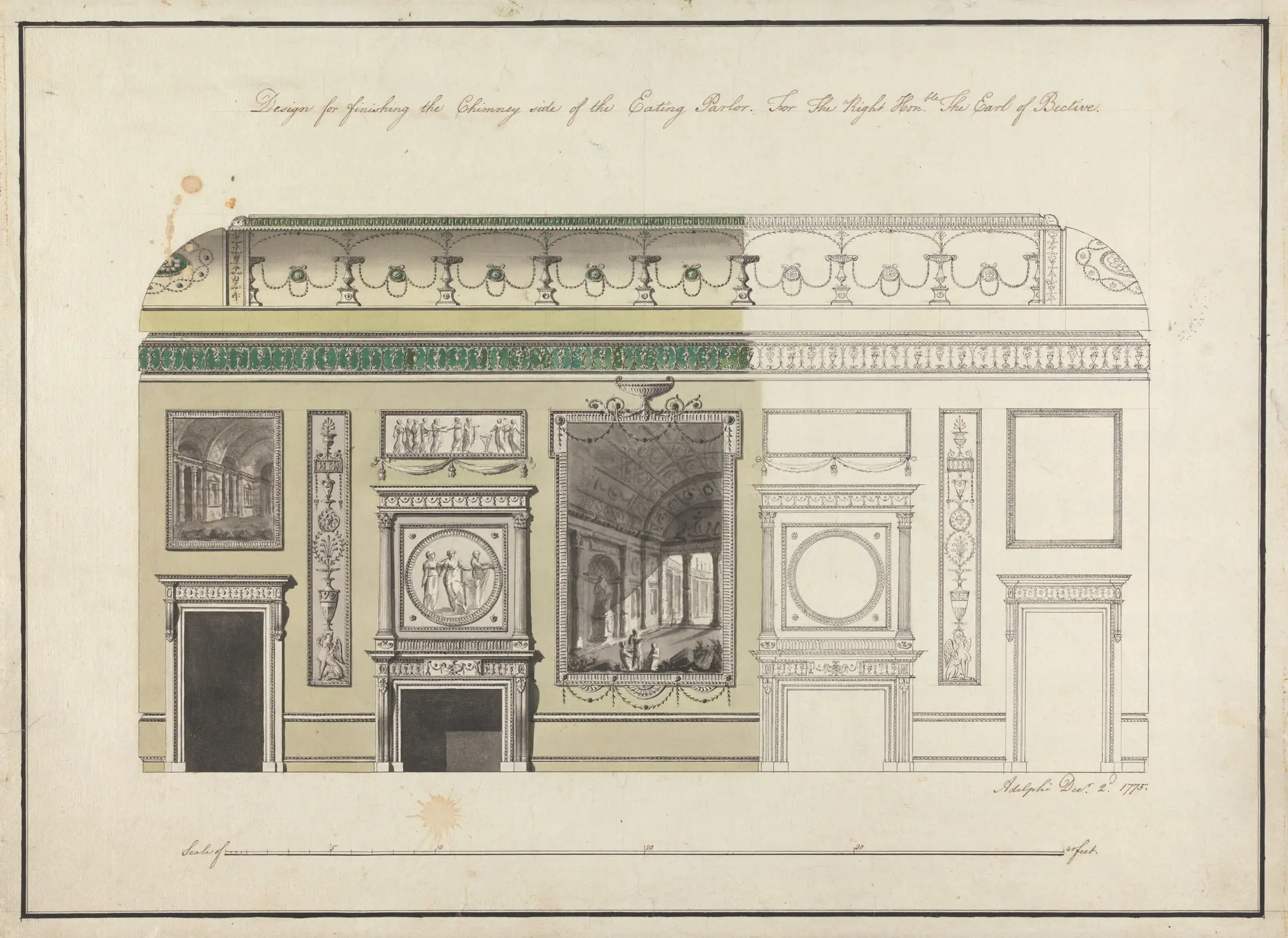 Headfort House, Ireland: Elevation of the Eating Parlor by Robert Adam, 1728–1792