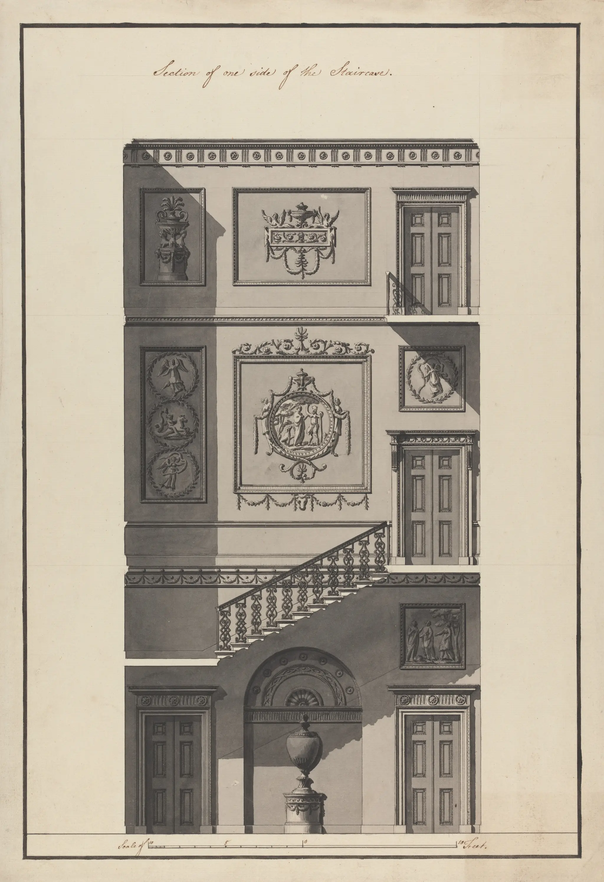 Headfort House, Ireland: Section of the Staircase by Robert Adam, 1728–1792