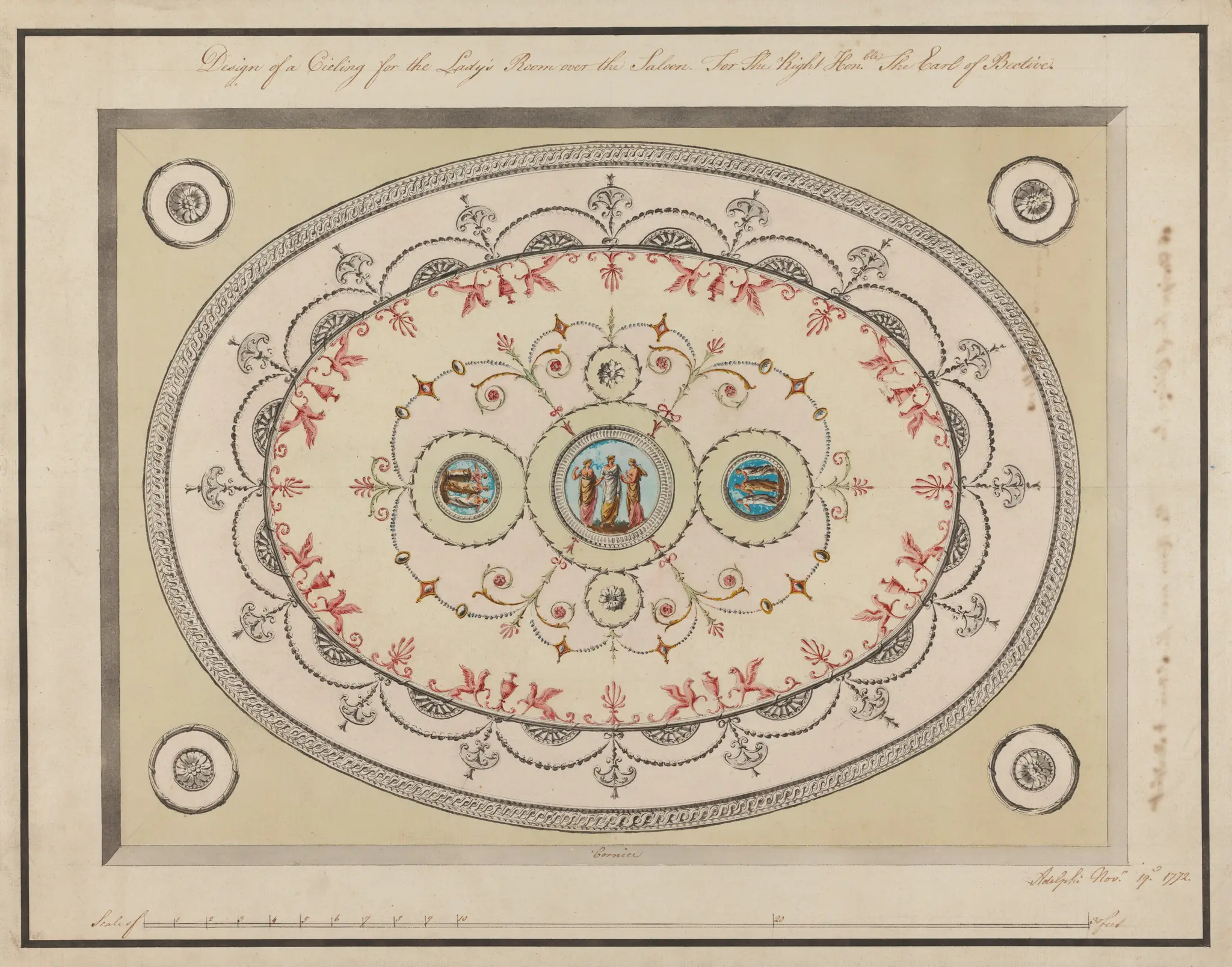 Headfort House, Ireland: Lady's Room Ceiling by Robert Adam, 1728–1792