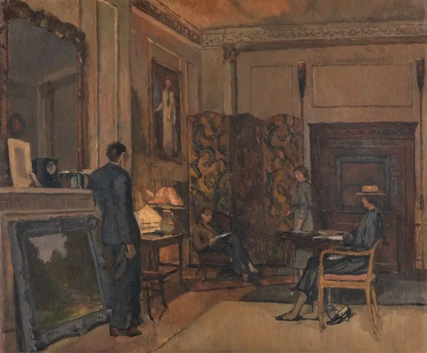 Fitzroy Street (William Coldstream and Graham Bell in an Interior) by Geoffrey Tibble, 1909–1952