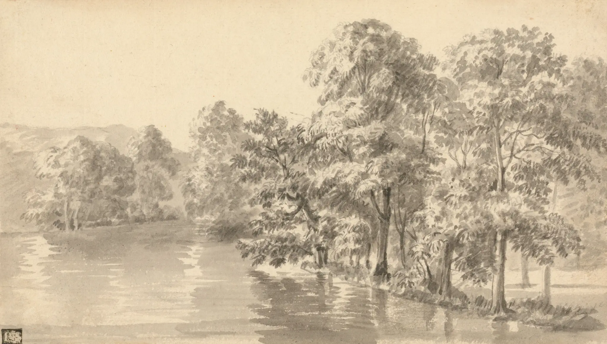 Trees by a Lake by Luke Sullivan, 1705–1771