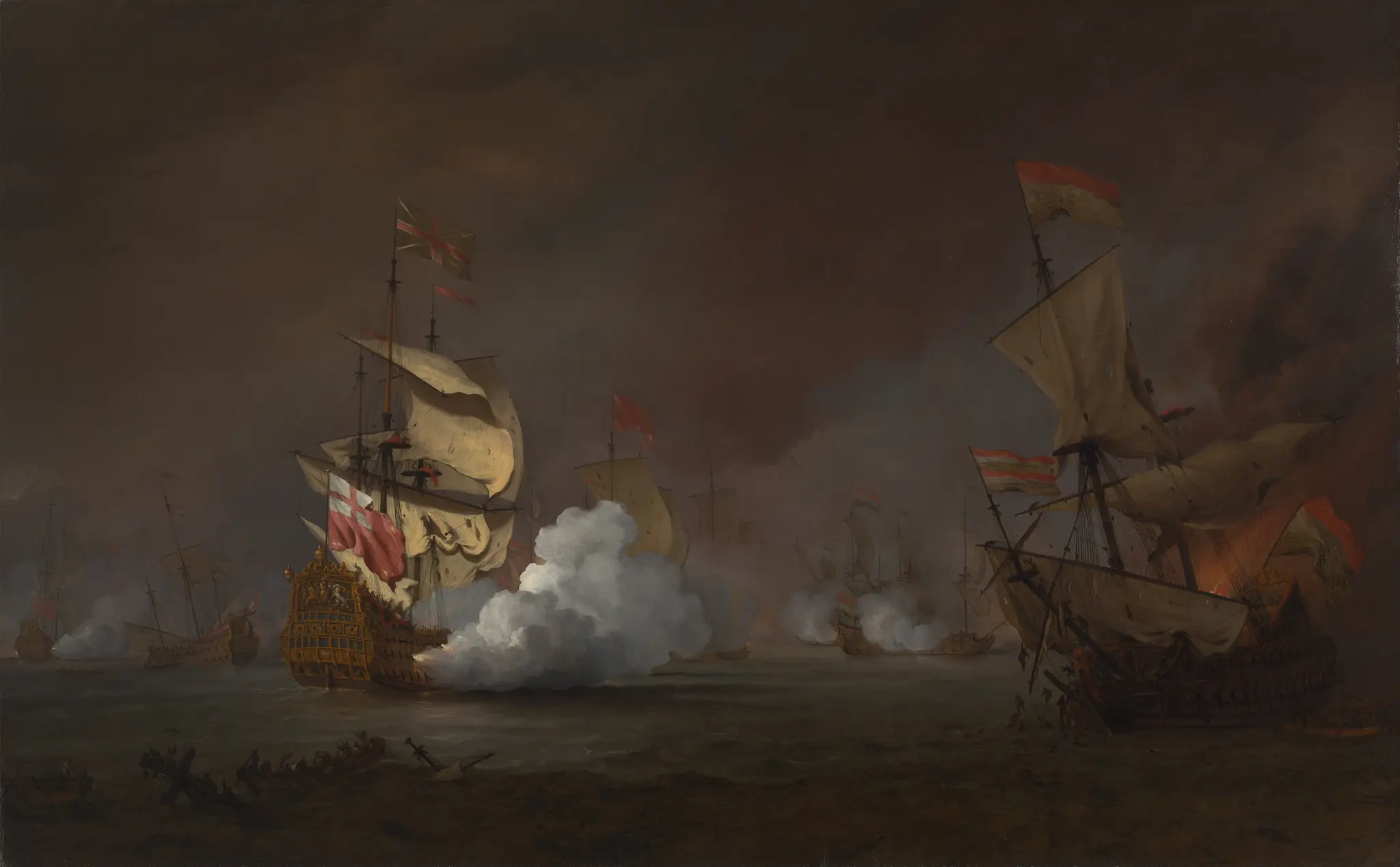 A Battle of the Third Anglo Dutch War, Probably the London at the Battle of the Texel, August 1673 by Willem van de Velde the Younger, 1633–1707