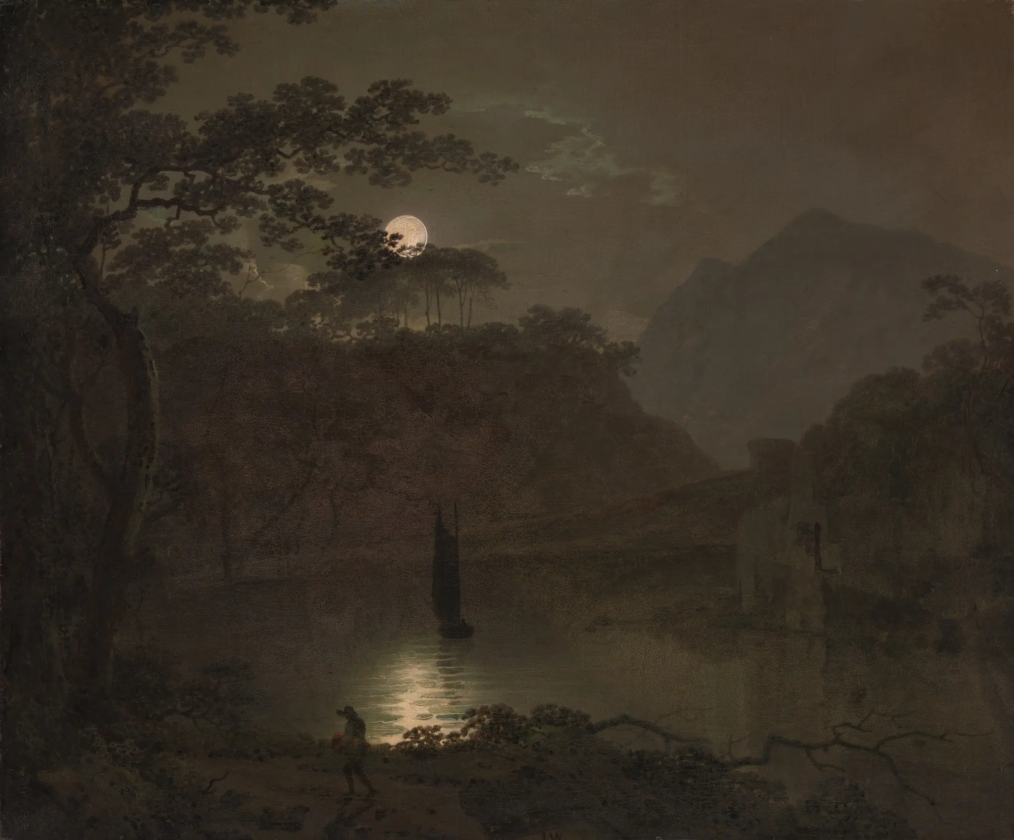 A Lake by Moonlight by Joseph Wright of Derby, 1734–1797