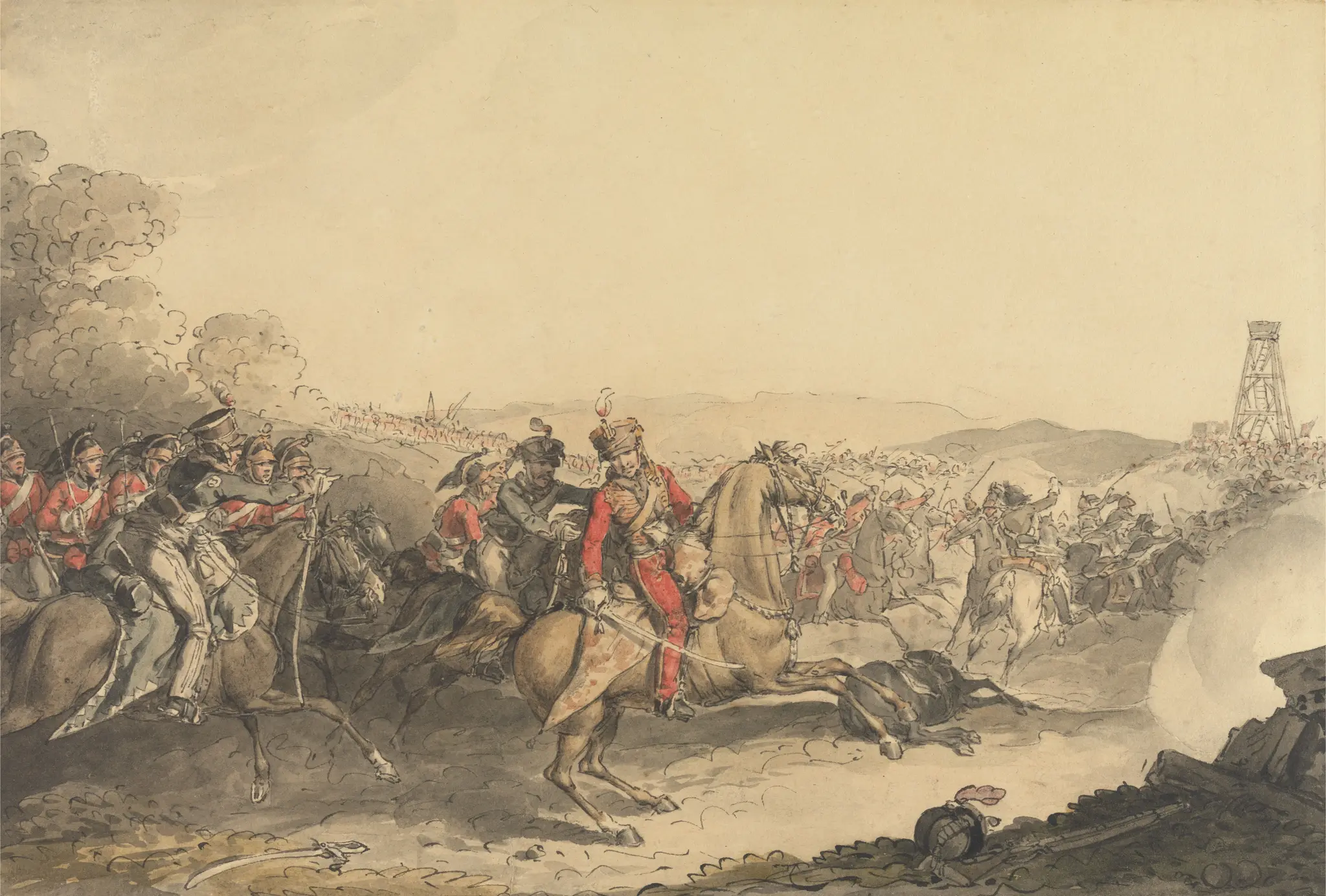 The Marquis of Anglesea Wounded Whilst Leading a Charge of Heavy Cavalry at the Close of the Battle of Waterloo Read more Read less by John Augustus Atkinson, 1775–1831