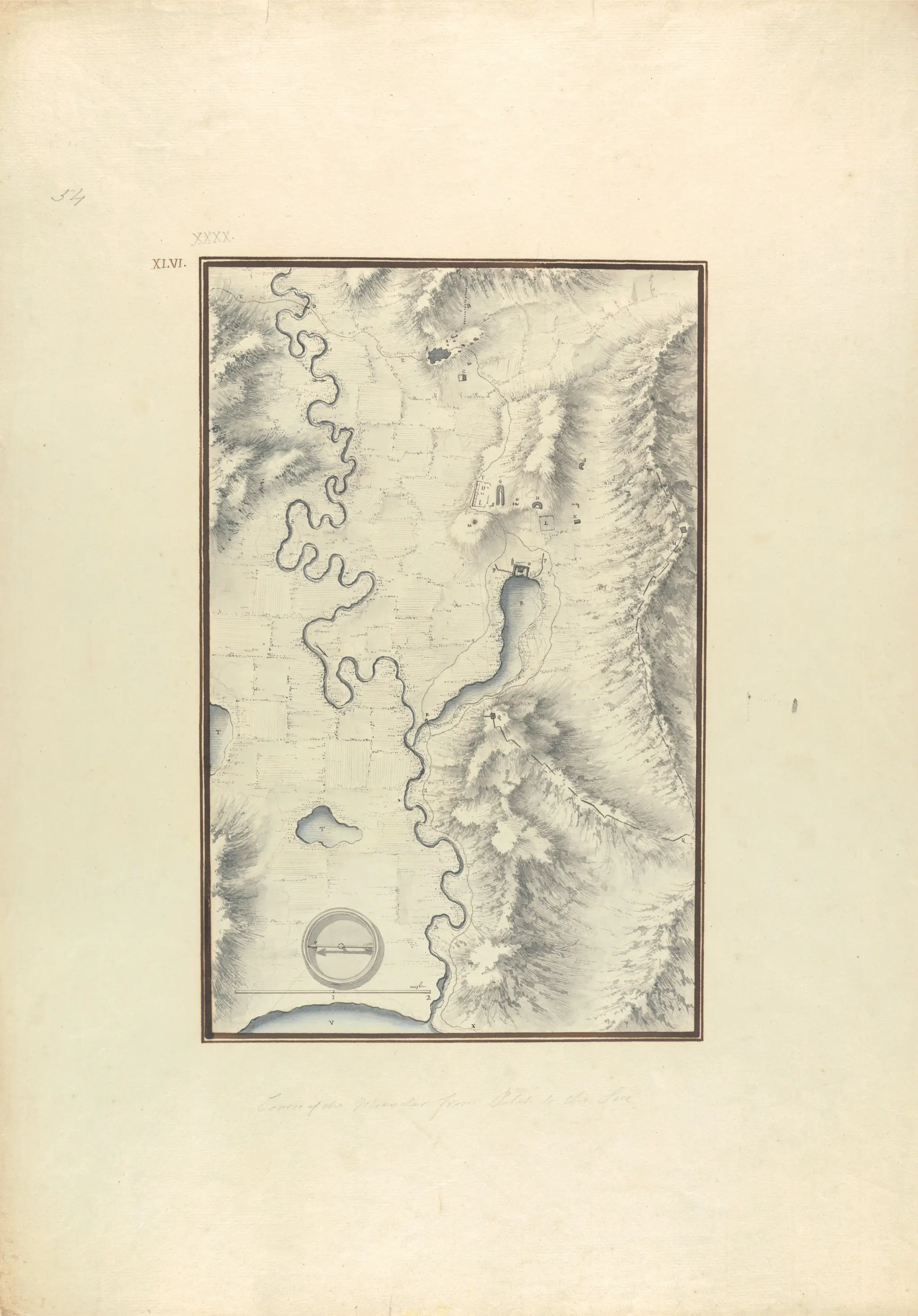 Topographical Map of the Course of the Meander River (Ancient Maender River, Now Menderes River) by Giovanni Battista Borra, 1713–1770
