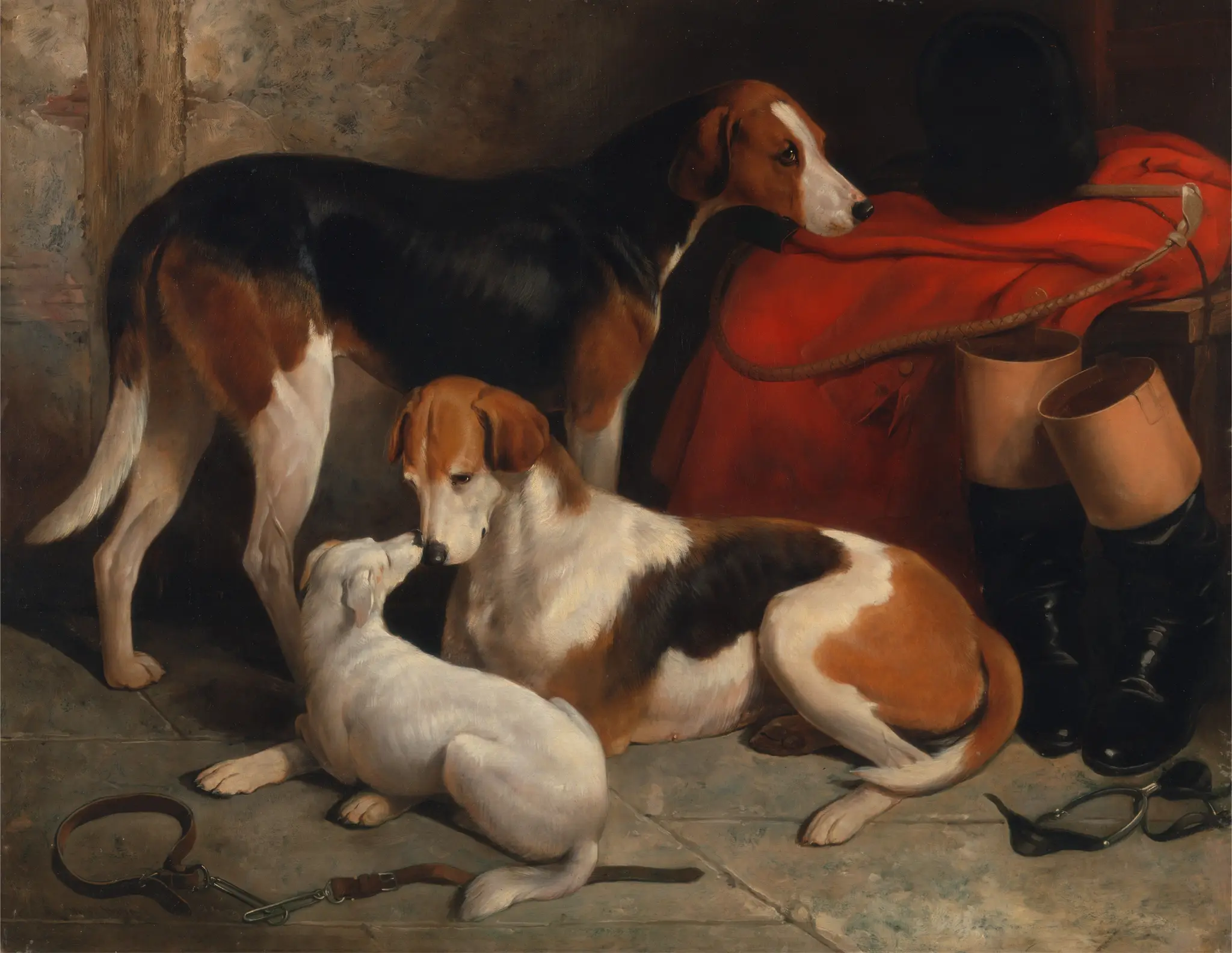 A Couple of Foxhounds with a Terrier, the property of Lord Henry Bentinck by William Barraud, 1810–1850
