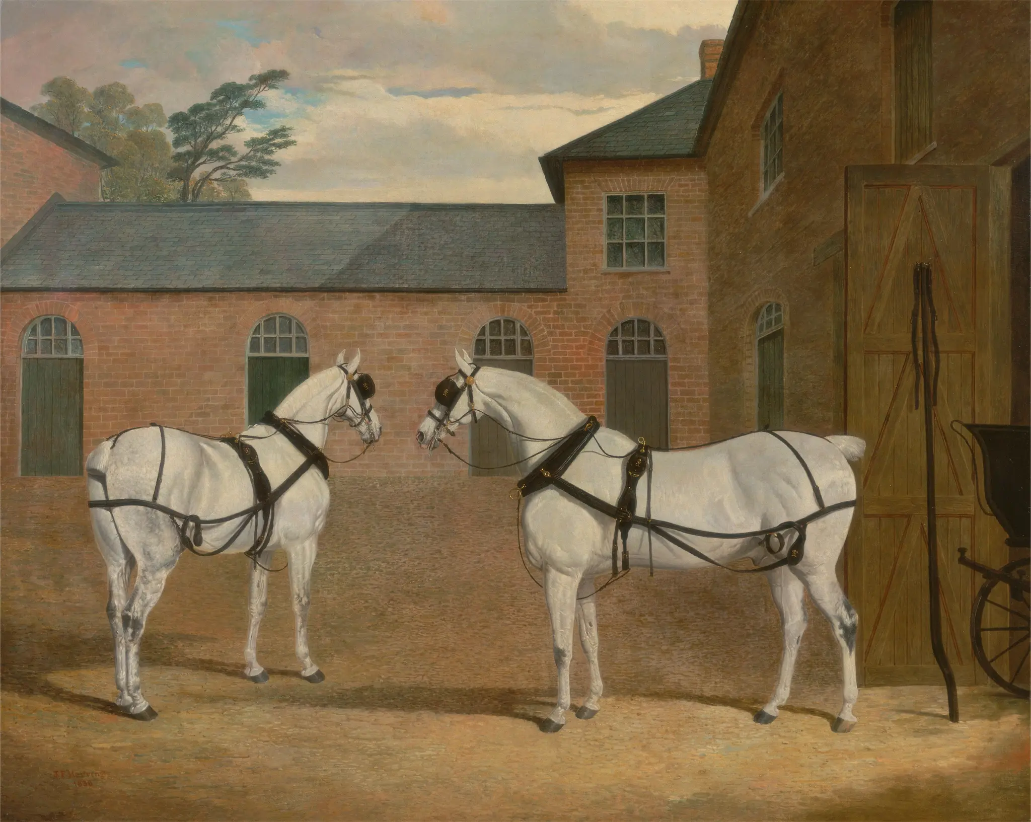 Grey carriage horses in the coachyard at Putteridge Bury, Hertfordshire by John Frederick Herring, 1795–1865