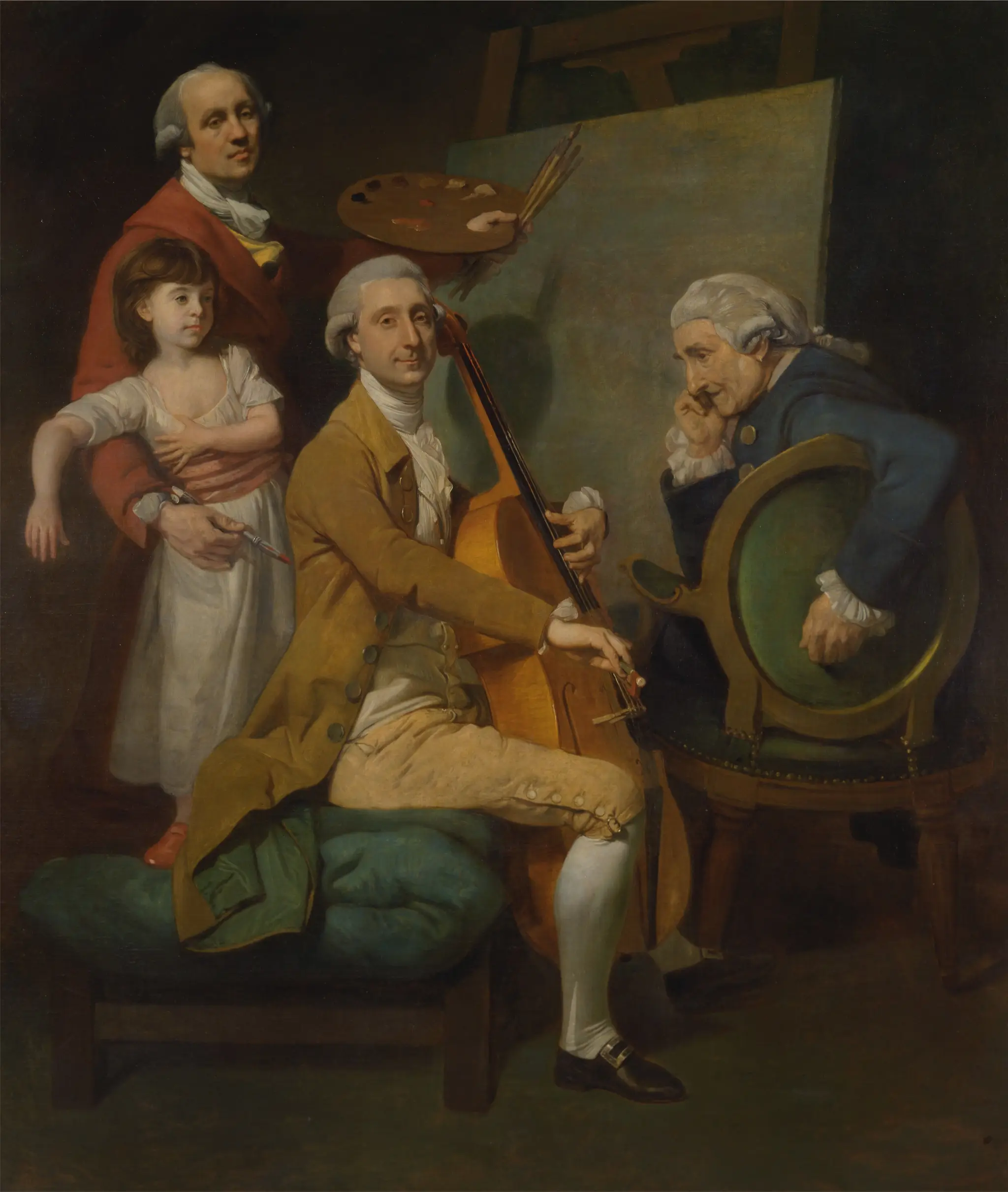 Self-Portrait with His Daughter Maria Theresa, James Cervetto, and Giacobbe Cervetto by Johan Joseph Zoffany, 1733–1810