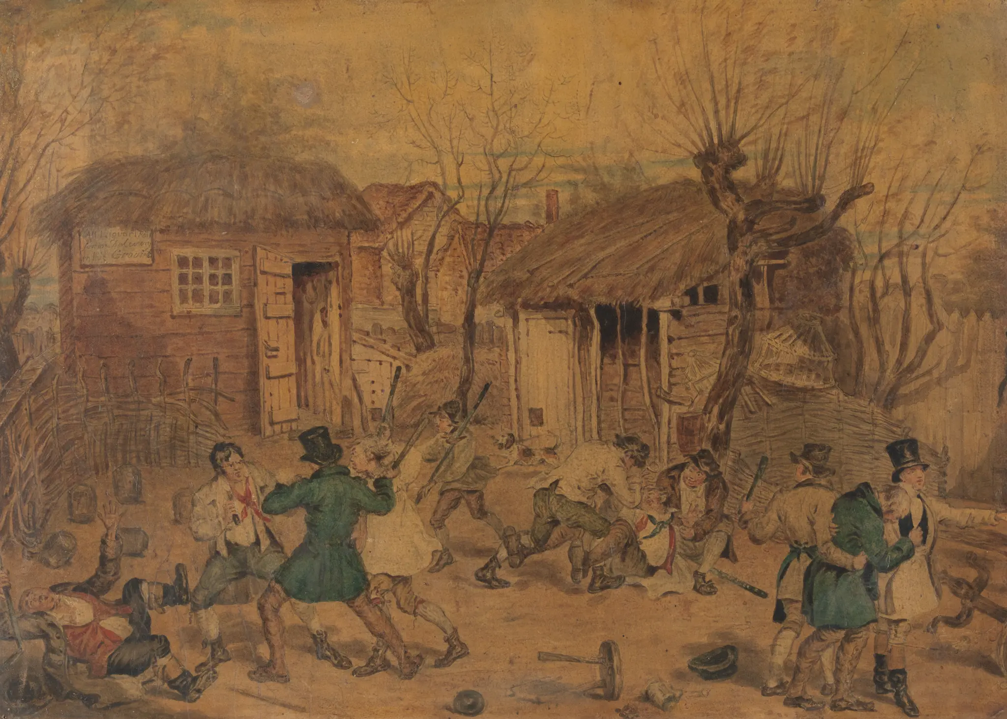"The Poacher's Progress:" Poachers Scuffling with the Constables in the Skittle Ground by C. Blake, active 1825–1826