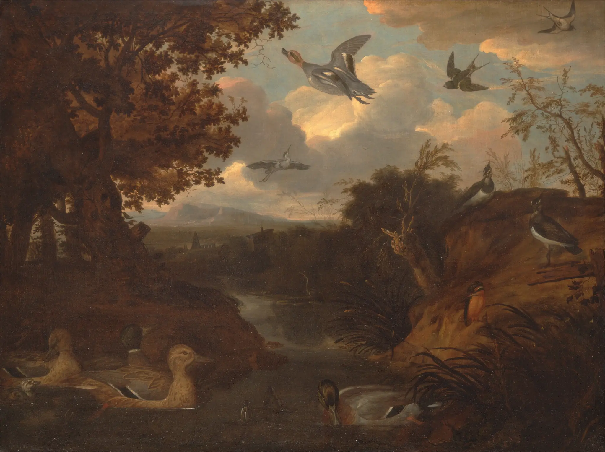 Ducks and Other Birds about a Stream in an Italianate Landscape by Francis Barlow, 1622–1704