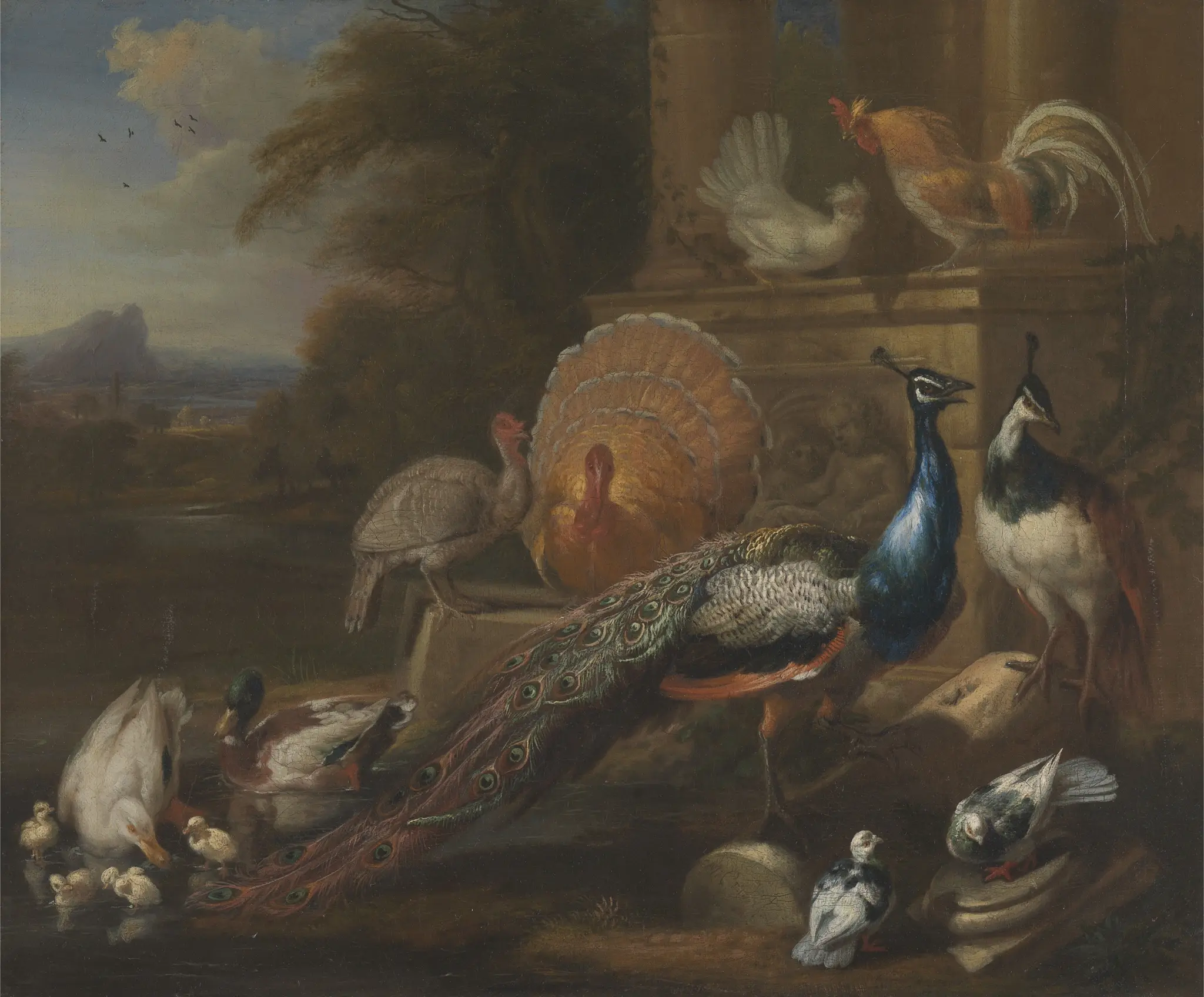 Peacocks, Doves, Turkeys, Chickens and Ducks by a Classical Ruin by Marmaduke Cradock, 1660–1716