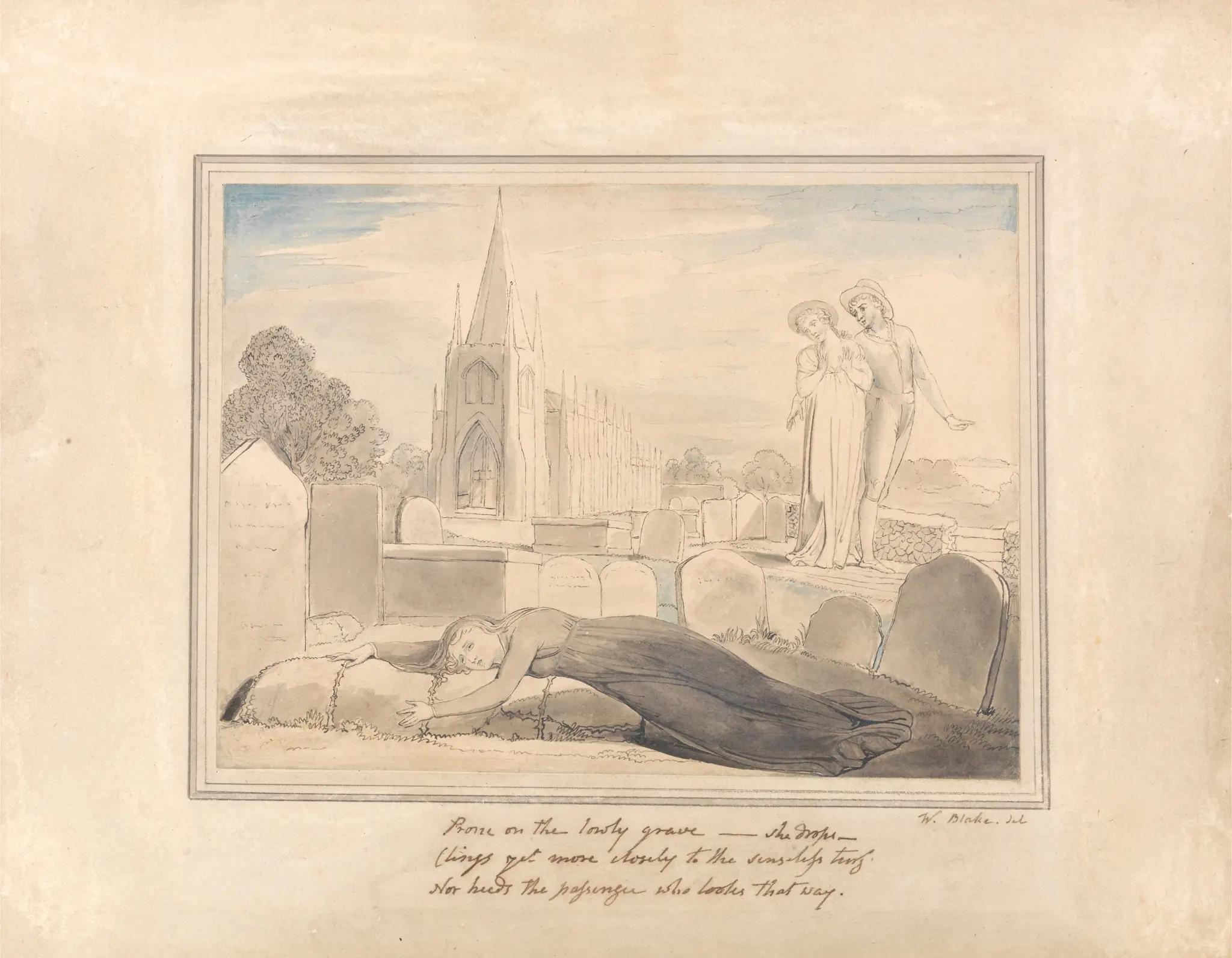 The Widow Embracing Her Husband's Grave by William Blake, 1757–1827