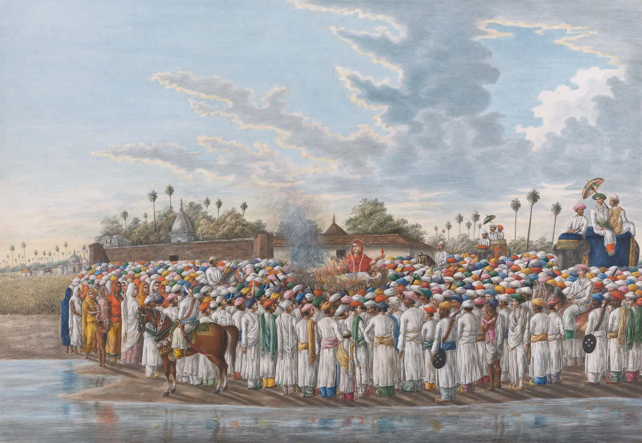 Widow Performing Sati with the Burning Corpse of her Husband, at Patna by Unknown artist (Company style)