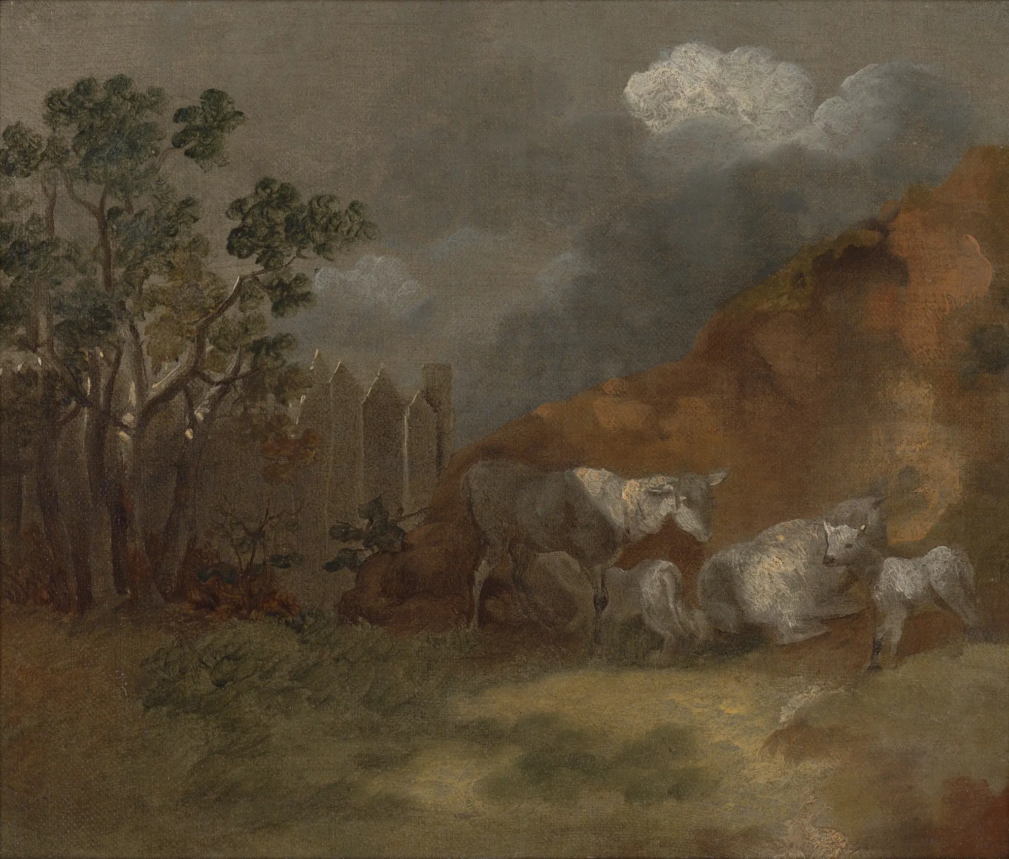 Sheep and Lambs by a Fence by Thomas Gainsborough, born in Sudbury