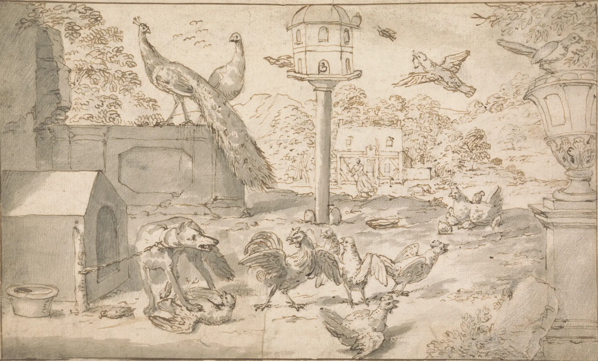 Landscape with Birds and Dog by Marmaduke Cradock, 1660–1716