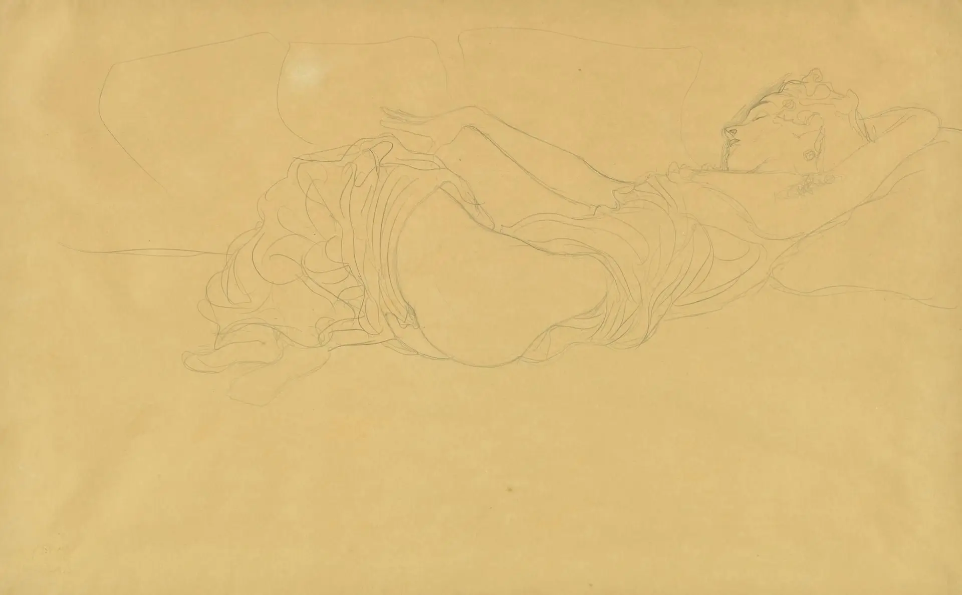 Woman Lying on her Back, Partly Dressed by Artist: Gustav Klimt
