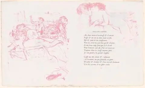 "PARALLELEMENT; Paul Verlaine/ Lithographies Originales/ De Pierre Bonnard/ Paris/ Imprimerie Nationale/ Ambroise Voillard, Editeur/ Rue Lafitte,6/MDCCCC":illustration for BALLADE SAPPHO, sheet 135 by Artist: Pierre Bonnard